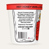 Secret Creamery Hot Honey Vanilla Bean 16 oz pint — super premium ice cream — story side