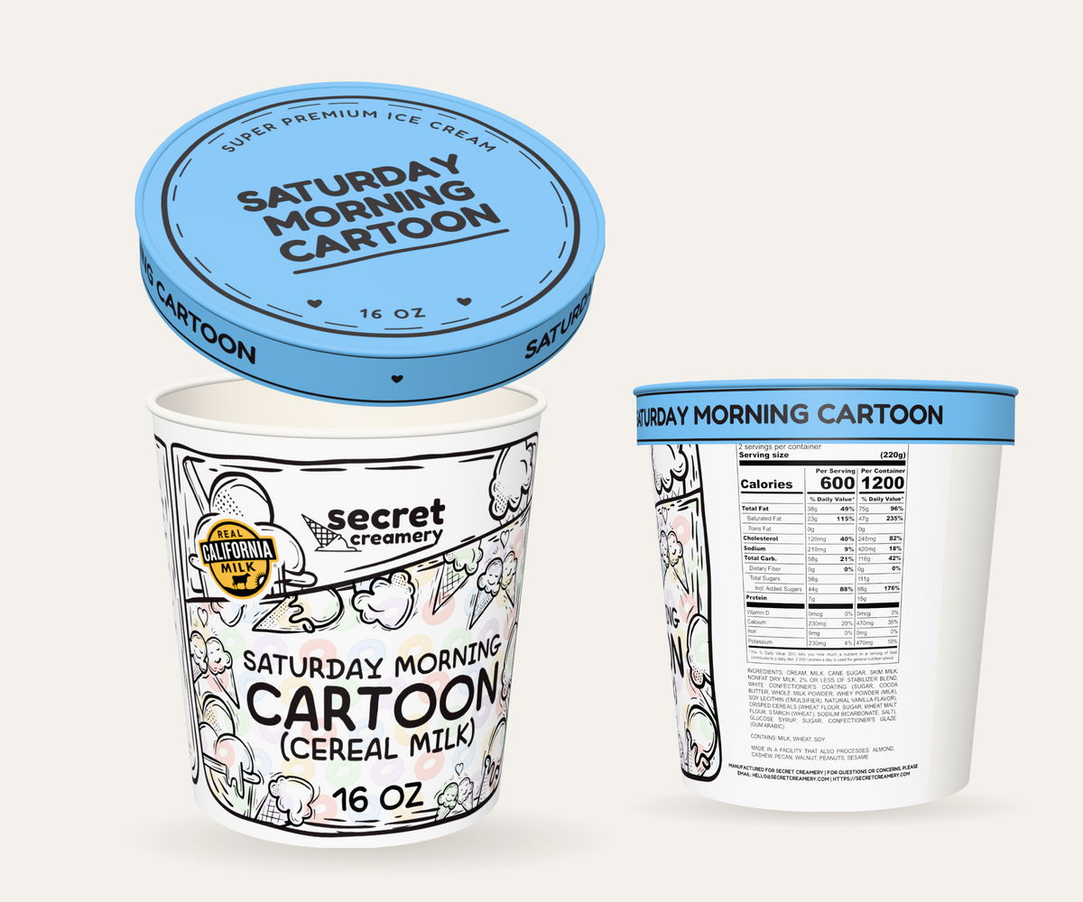 Secret Creamery Saturday Morning Cartoon (Cereal Milk) 16 oz pint — super premium ice cream — multi-view