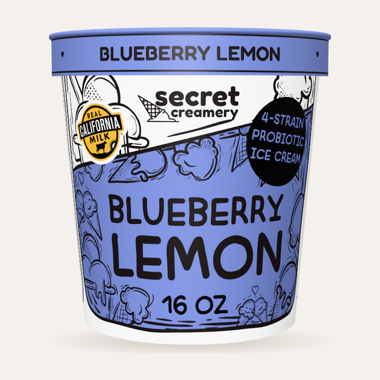 Secret Creamery Blueberry Lemon — Probiotic 16 oz pint — 4-strain probiotic ice cream — front