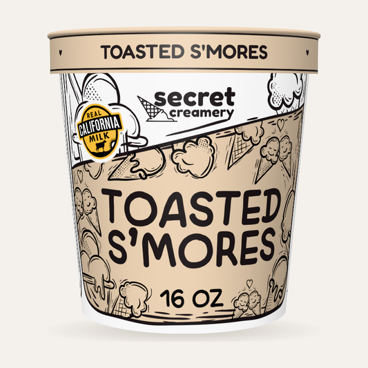 Secret Creamery Toasted S'mores 16 oz pint — super premium ice cream — front