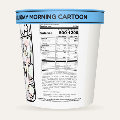 Secret Creamery Saturday Morning Cartoon (Cereal Milk) 16 oz pint — super premium ice cream — nutrition facts