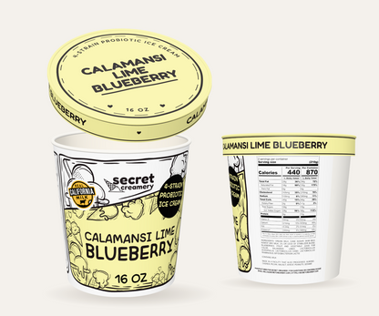 Secret Creamery Calamansi Lime Blueberry — Probiotic 16 oz pint — 4-strain probiotic ice cream — multi-view
